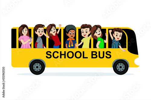 Yellow school bus. Students travel by school bus