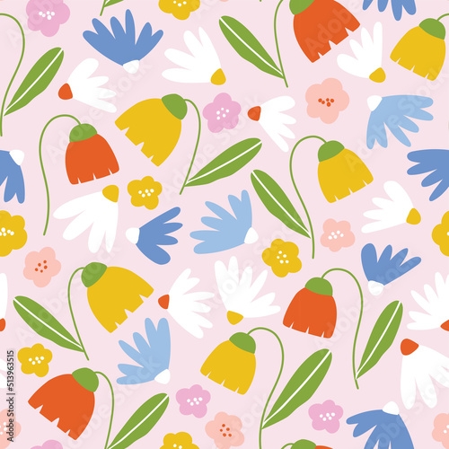 Seamless floral pattern. Repeat seamless design with flowers and leaves in pastel colors