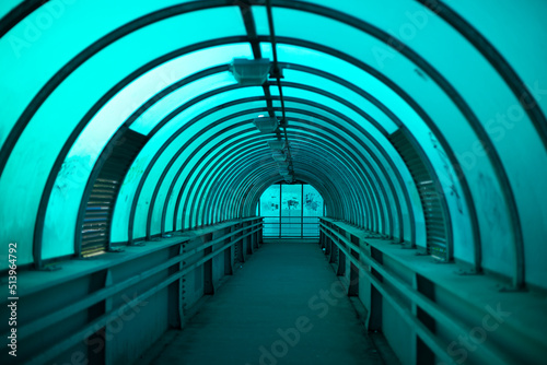 Blue tunnel. Empty pedestrian crossing.
