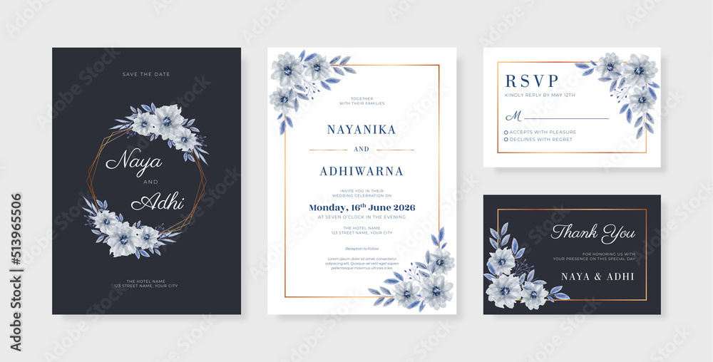 Beautiful black wedding invitation set