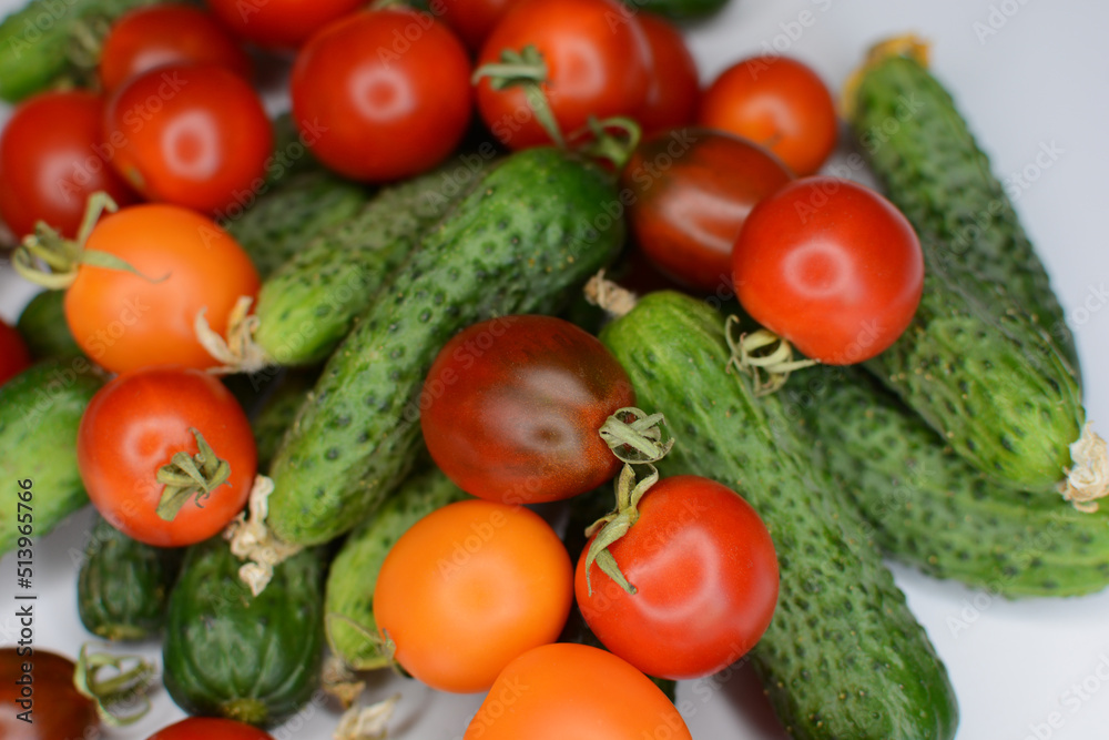 Fresh cucumbers and cherry tomatoes