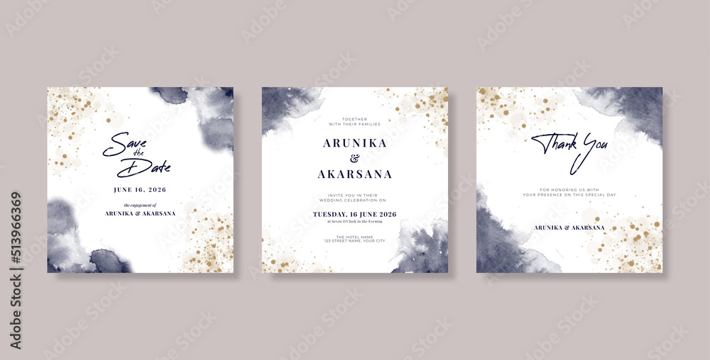 Set of elegant square wedding invitation template Stock Vector | Adobe