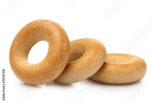 Delicious bread bagels, isolated on white background