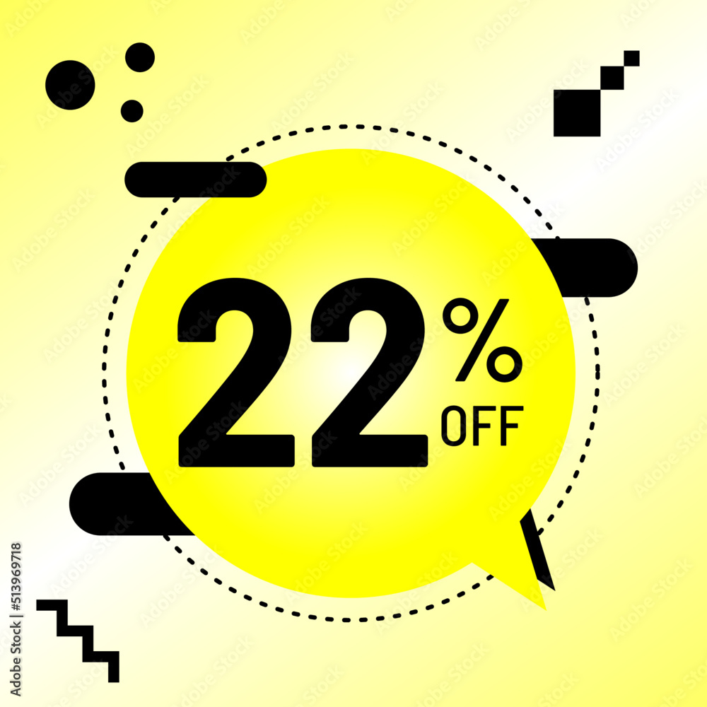 22 percent off, big promotion, yellow balloon black detail