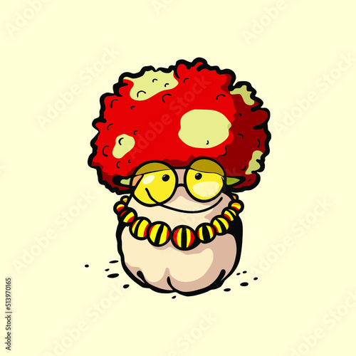 smiling afro style cap amanita muscaria mushroom 