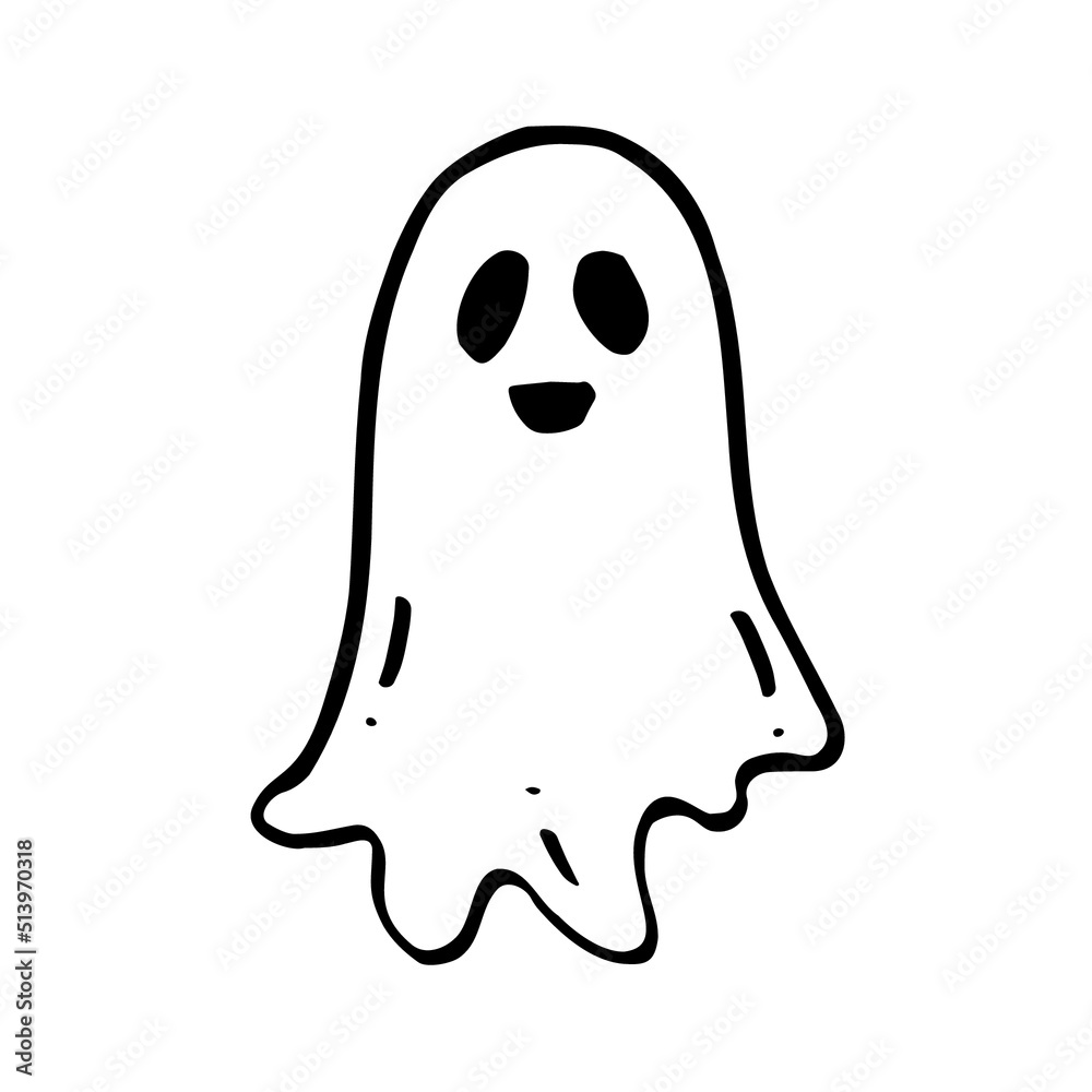 Doodle cute ghost. Halloween print black on white. Vector illustration Doodle cute ghost. Halloween print black on white. Vector illustration