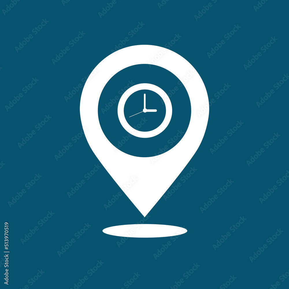 Illustration of an isolated map mark with a clock icon Illustration of an isolated map mark with a clock icon