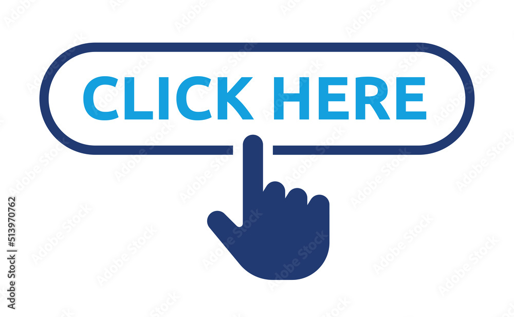 Click here button icon vector with hand symbol illustration. Click here button icon vector with hand symbol illustration.