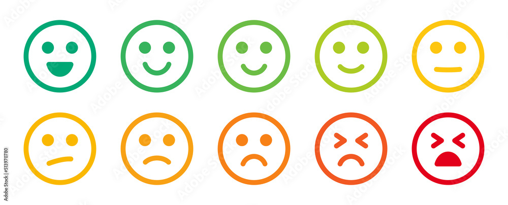 Smiley emoticon outline vector icon set. Emotion from happy to sad face expression illustration. - obrazy, fototapety, plakaty 