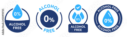 Alcohol free icon vector set. Safe product contain no alcohol sign, 0% symbol illustration.