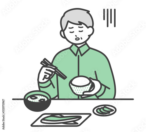 食事をする高齢男性のイラスト素材