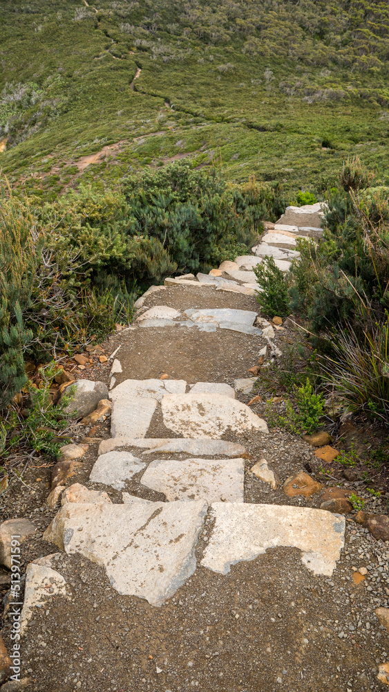 tone stairs near Cape Hauy along the Three Capes Track in south-east Tasmania. March 2020