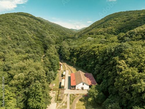 Hungary - Nagyborzsony (Nagybörzsöny) - Borzsony hills (Börzsöny hills) and around the forest from drone view. one of the closest mountains to Budapest, which provides a great hiking opportunity photo