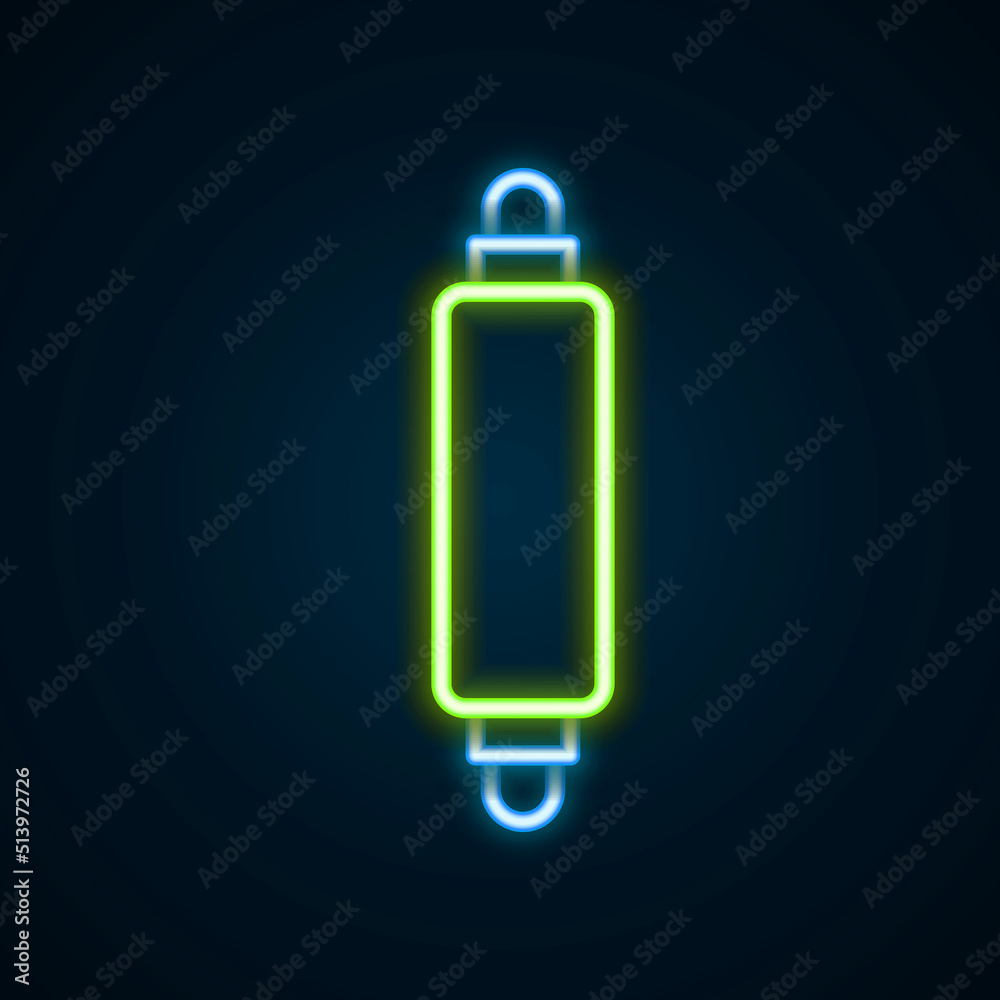 Glowing neon line Rolling pin icon isolated on black background. Colorful outline concept. Vector Glowing neon line Rolling pin icon isolated on black background. Colorful outline concept. Vector