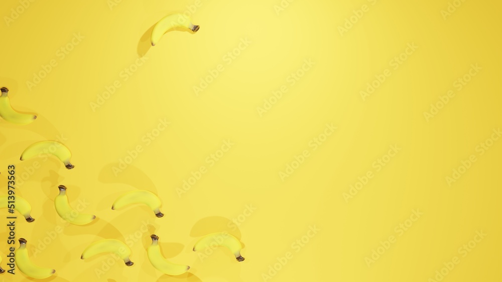 Yellow Background with Bananas, 3D Rendering, 3D Illustration Yellow Background with Bananas, 3D Rendering, 3D Illustration