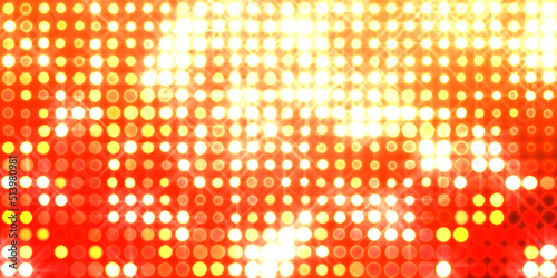 Glowing pattern wallpaper. Glamour background of colorful lights with spotlights. Shining lights party leds on black background. Digital illustration of stage or stadium spotlights.