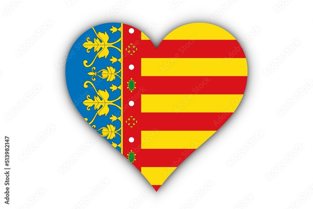 Bandera de la Comunidad valenciana en corazón - obrazy, fototapety, plakaty 