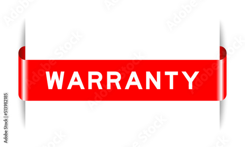 Red color inserted label banner with word warranty on white background