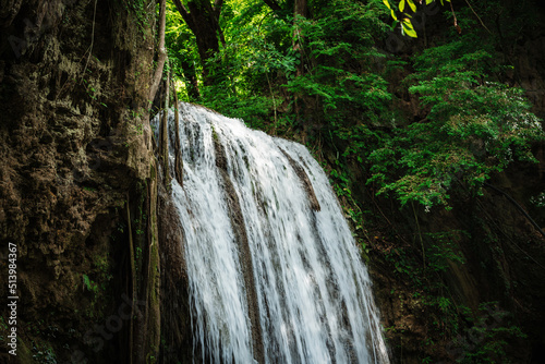 beautiful emerald waterfalls green forest mountains guiding for backpacker Thailand destinations backpacking camping relaxing hiking at Erawan waterfall national park, Sinakharin Dam, Kanchanaburi. photo