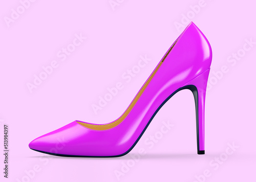 Purple women's shoes on a purple background. 3D rendering illustration.