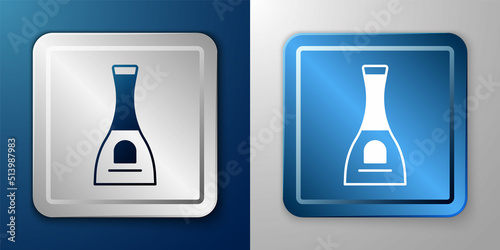 White Bottle of nail polish icon isolated on blue and grey background. Silver and blue square button. Vector