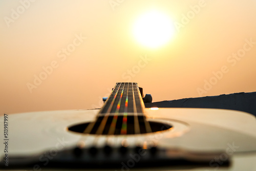 acoustic guitar and strings close up 
