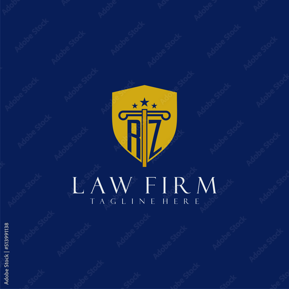RZ initial monogram lawfirm logo with pillar and shield design Stock ...