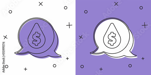 Set Oil drop with dollar symbol icon isolated on white and purple background. Oil price. Oil and petroleum industry. Vector