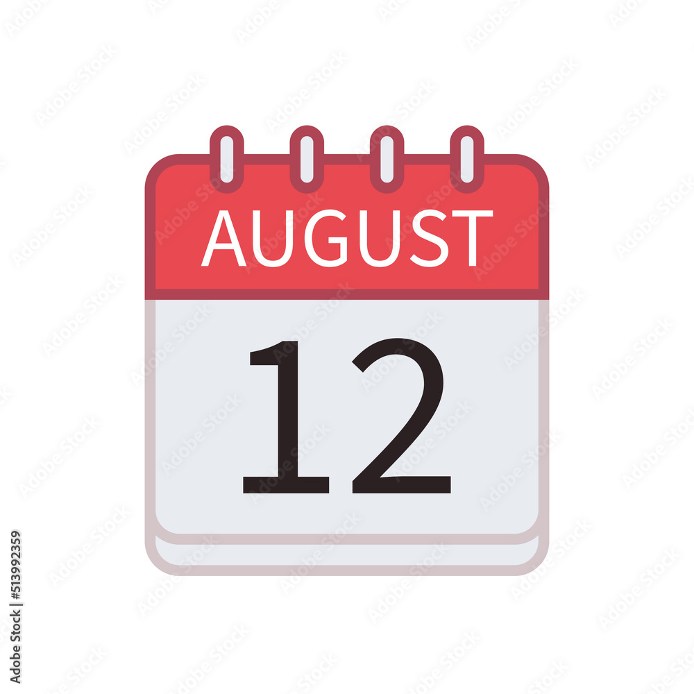 Calendar icon of 12 August. Date and month. Flat vector illustration.. Calendar icon of 12 August. Date and month. Flat vector illustration..