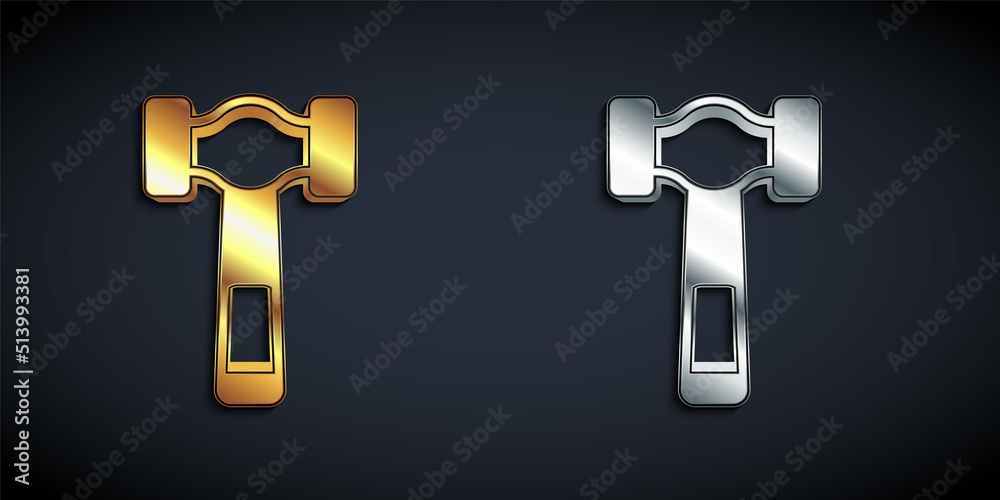 Gold and silver Hammer icon isolated on black background. Tool for repair. Long shadow style. Vector Gold and silver Hammer icon isolated on black background. Tool for repair. Long shadow style. Vector