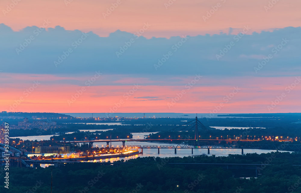 Panoramic cityscape. Aerial view from eastern Kyiv . Ukraine.