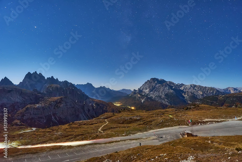 Mliky way over the Tre Cime, Alps Mountain, Italy