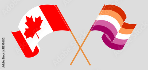 Crossed and waving flags of Canada and Lesbian Pride