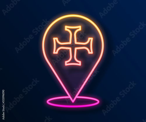 Glowing neon line Crusade icon isolated on black background. Vector
