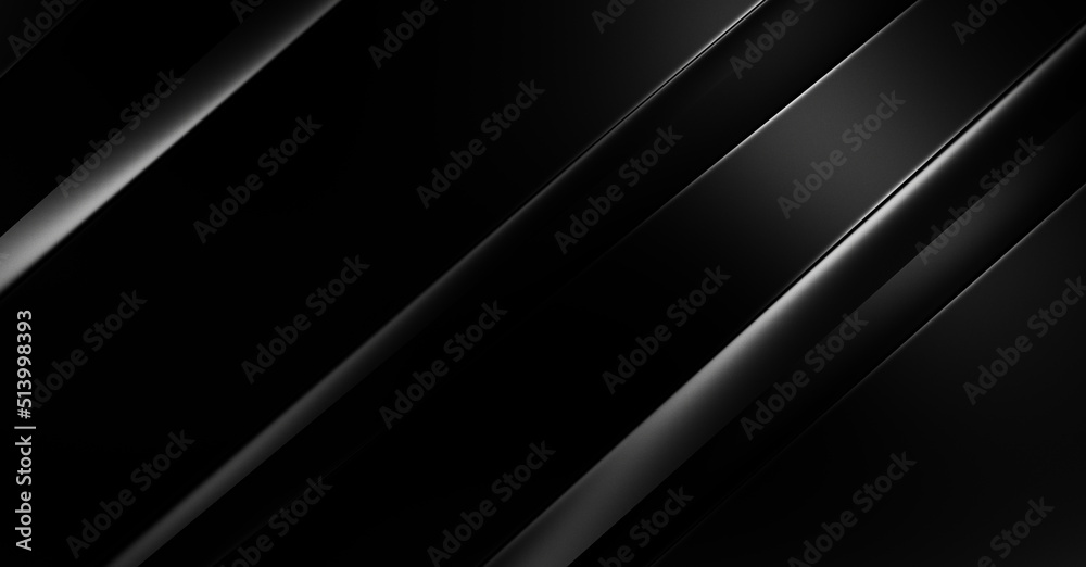 3d style black background with geometric layers. Abstract  dark futuristic wallpaper. Elegant glossy stripes backdrop. Geometrical template design for poster, brochure, presentation, website.