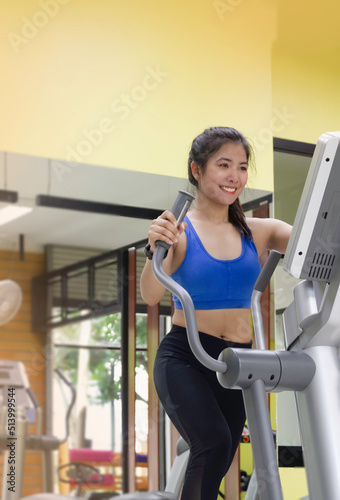 Young woman doing exercise with happy feeling