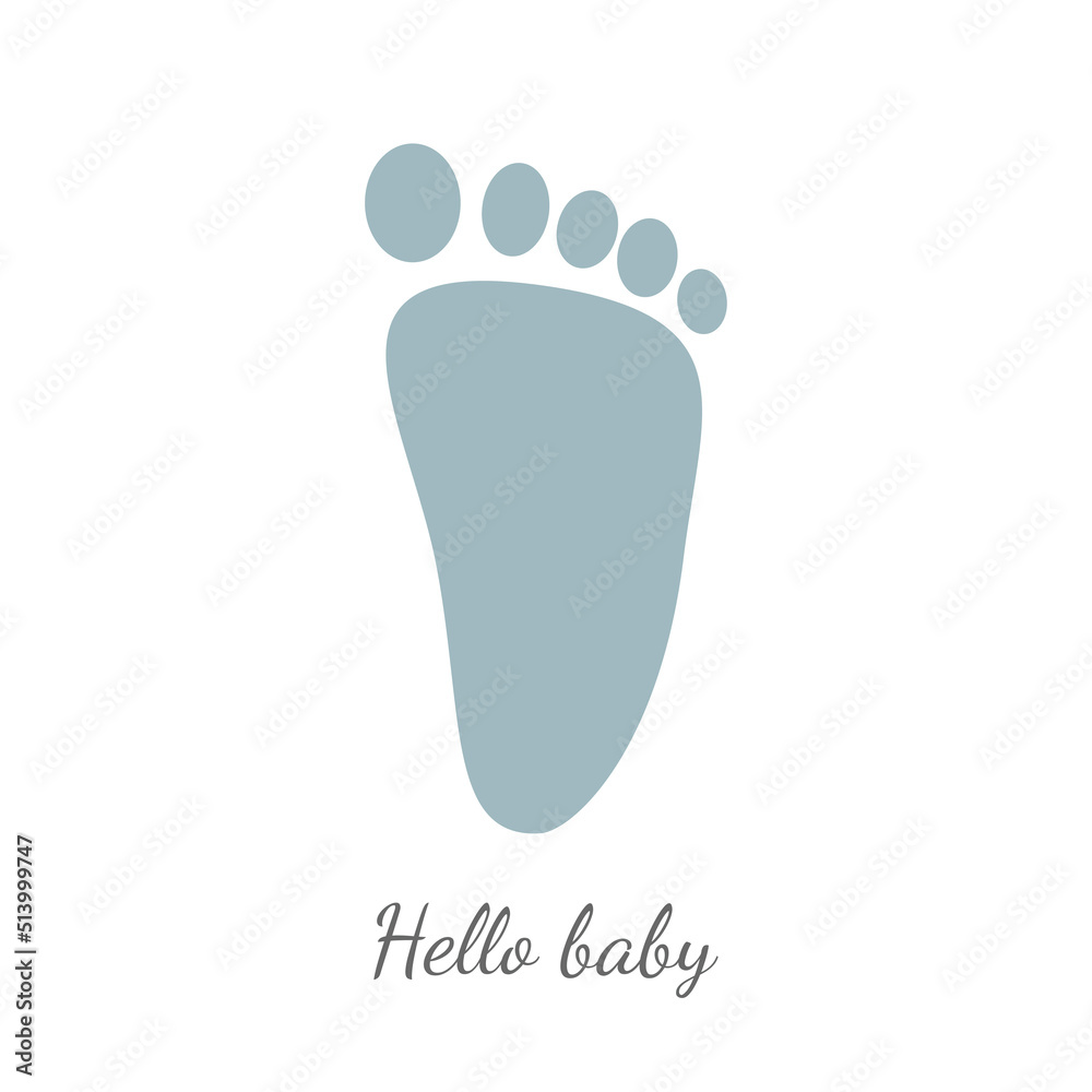 Cute Nursery Vector Art. Ligh tBlue Little Baby Foot Isolated on a White Background. Hello Baby. Baby Shower Vector Illustration. Cute Nursery Vector Art. Ligh tBlue Little Baby Foot Isolated on a White Background. Hello Baby. Baby Shower Vector Illustration.