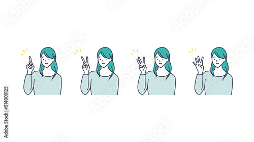 指で数字を表す女のイラスト素材｜mayucolor08
