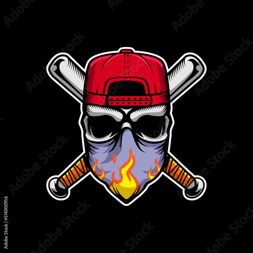 Skull Gangster Mascot Cartoon Illustration