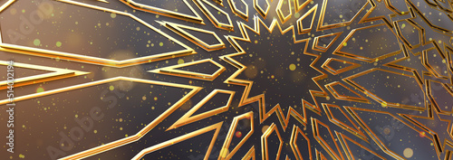 3d render of Islamic ornament, 3D Muslim background, 3d ramadan islamic round pattern elements .