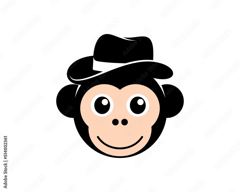 Cute monkey face with hat on the top