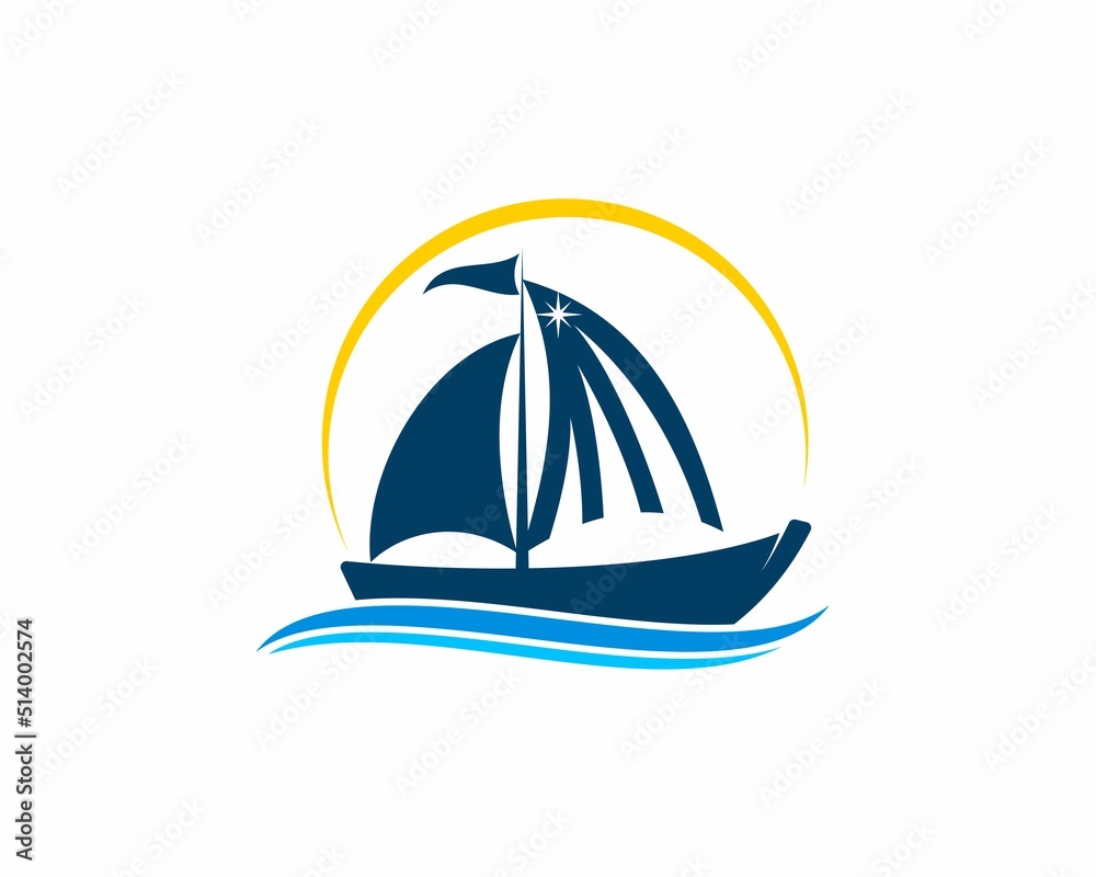 Sailing boat with rising curve and star logo