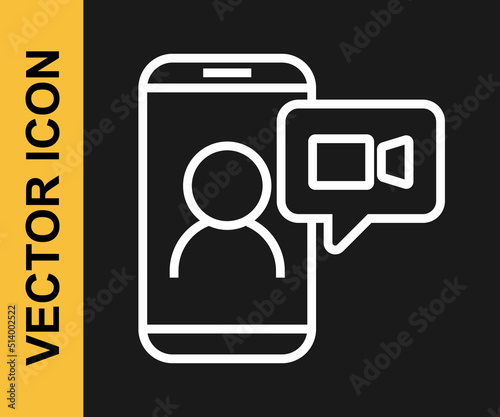 Free Download White line Video chat conference icon isolated on black background. Online meeting work form home. Remote project management. Vector - GFXLoad