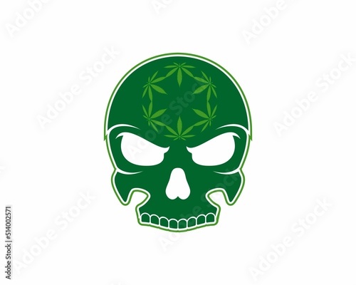 Skull head with cannabis leaf inside vector