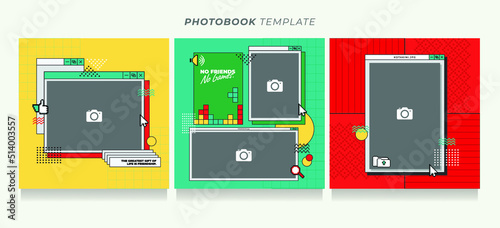 Photobook template with old school computer or memphis style