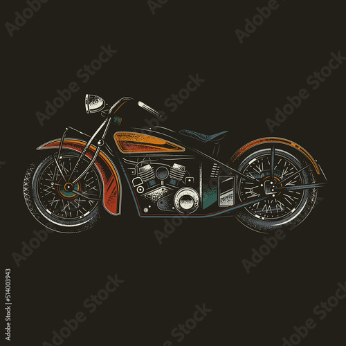 Original vector illustration in vintage style. American motorcycle custom made. T-shirt Design
