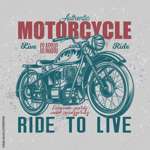 Original monochrome vector illustration in retro style. American motorcycle custom made.