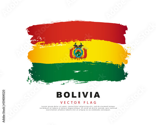 Flag of Bolivia. Red, yellow and green brush strokes, hand drawn. Vector illustration isolated on white background.