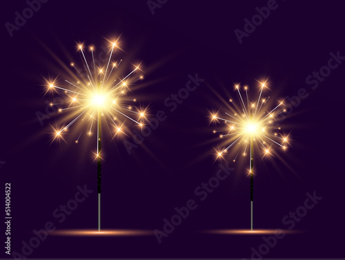 Vector illustration of sparklers on a transparent background.	
