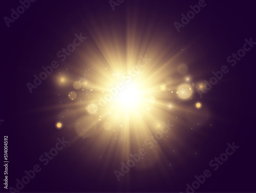  Bright beautiful star.Vector illustration of a light effect on a transparent background. 